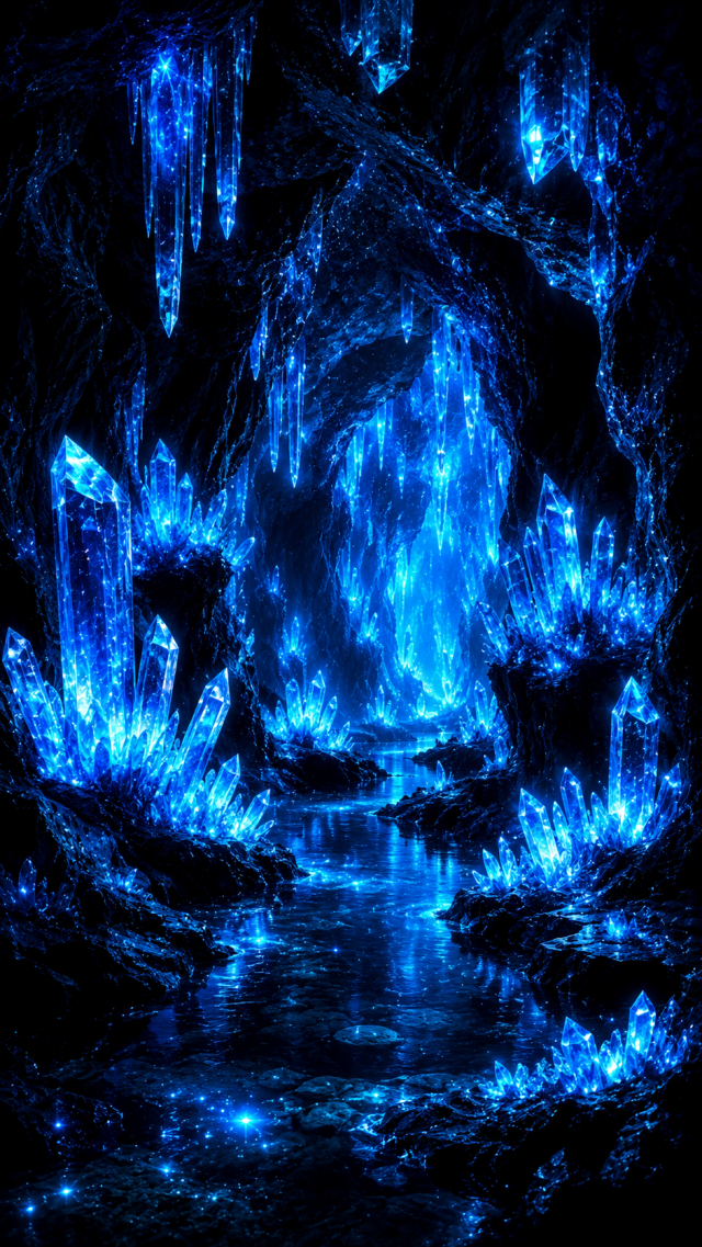 Glowing Blue Crystal Cave