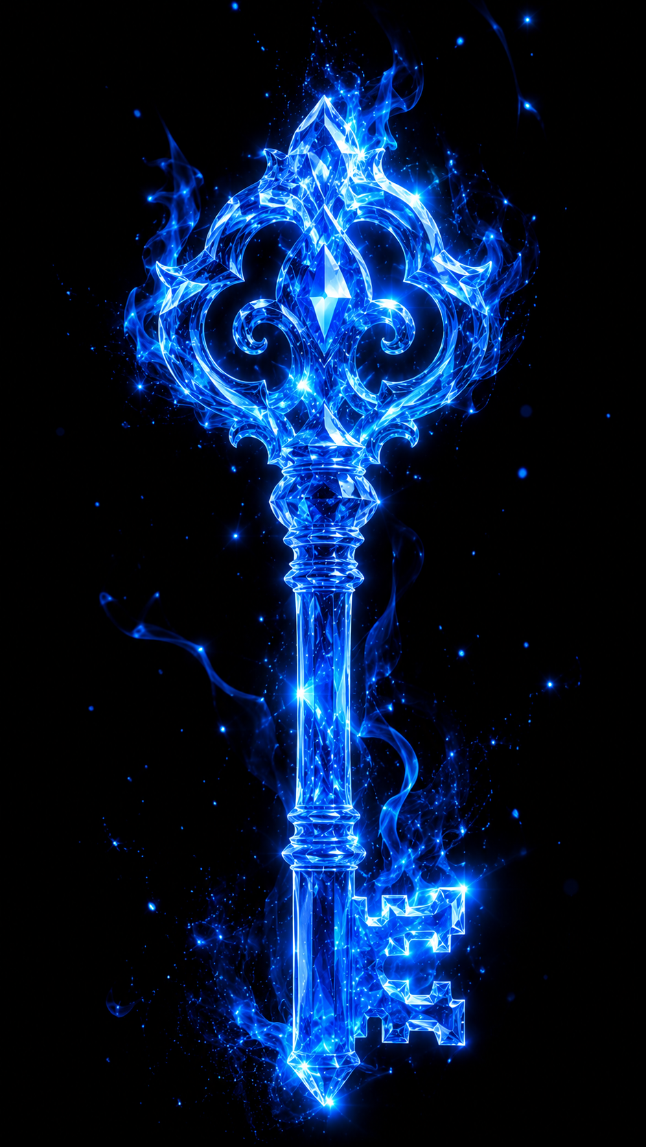 Blue Glowing Key on Black