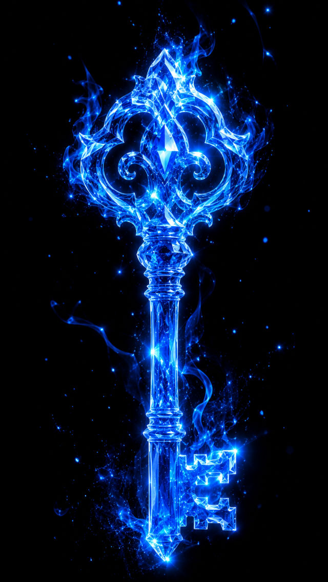 Blue Glowing Key on Black