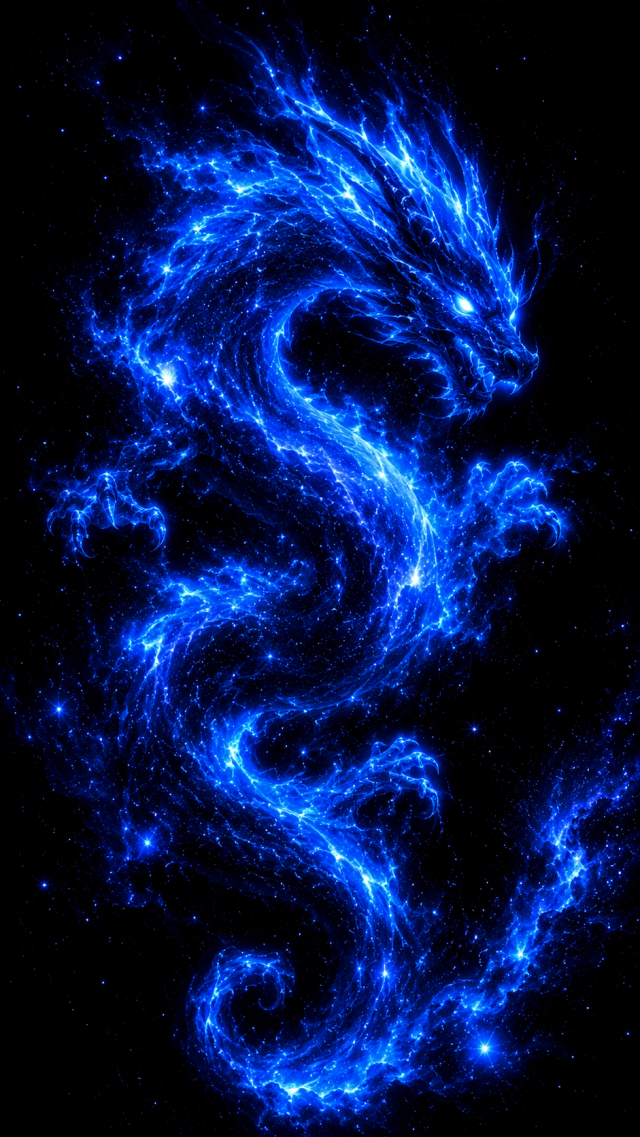 Blue Dragon in a Dark Sky