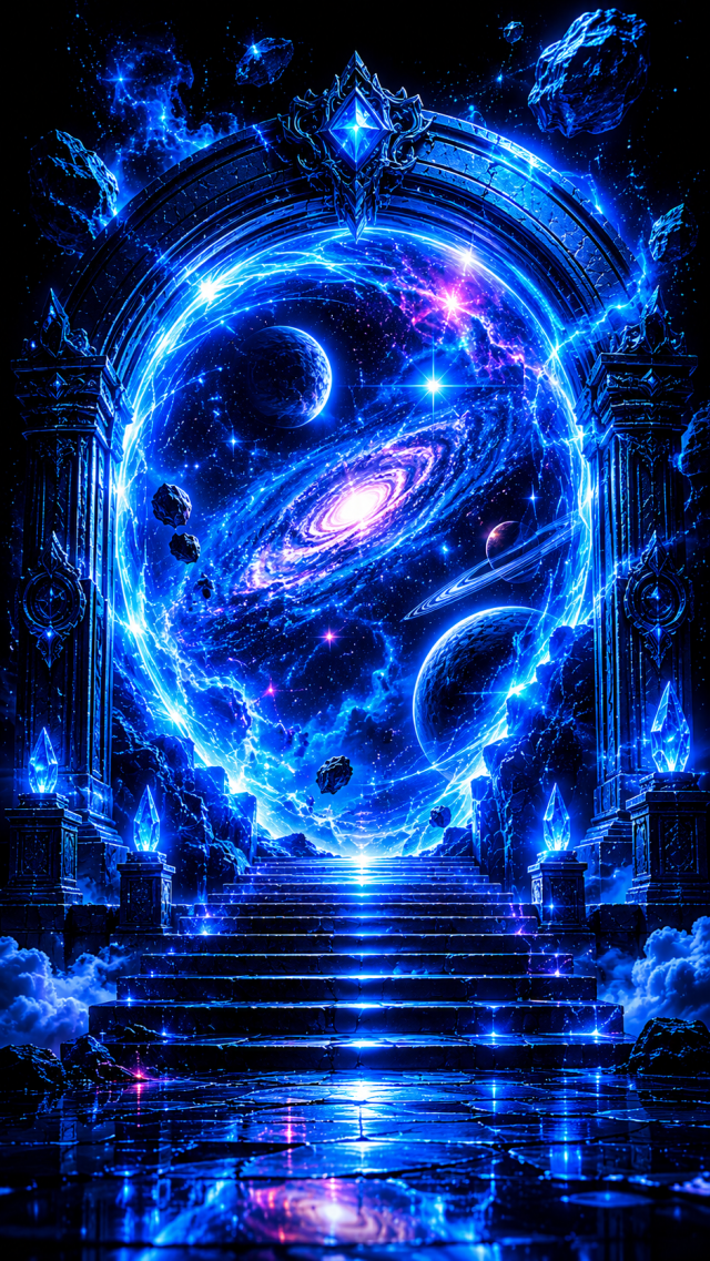 Arched Galaxy Portal with Blue Light