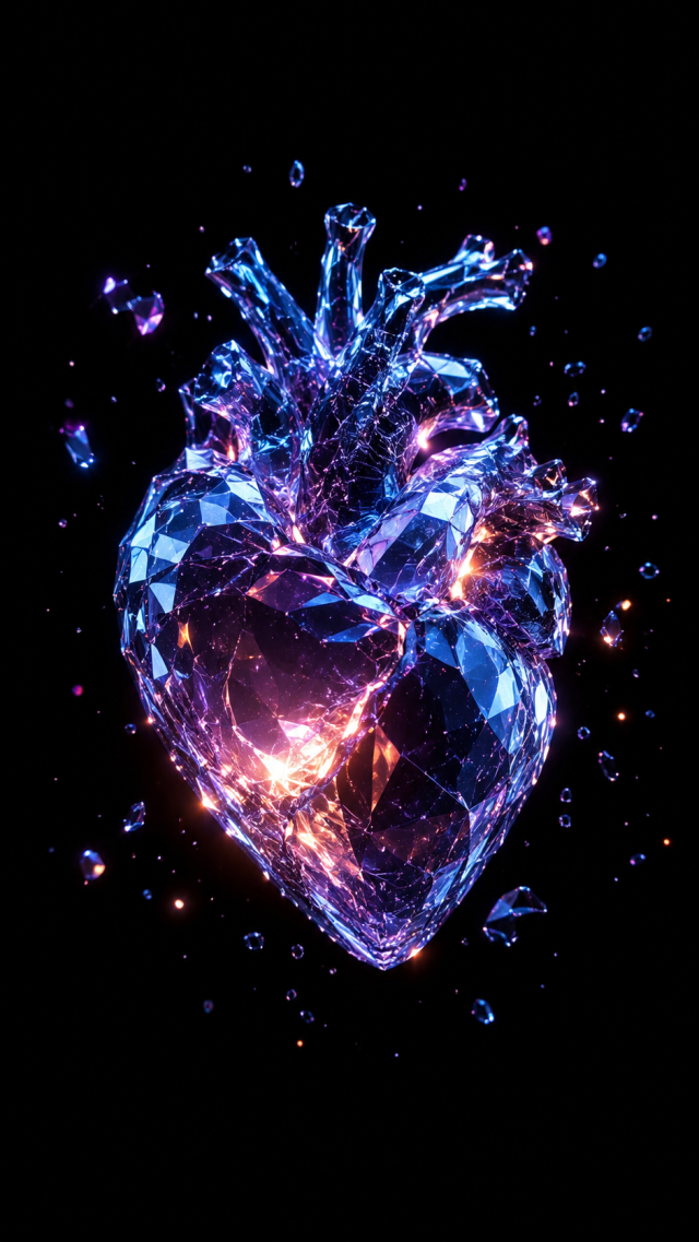 Crystal Heart Gemstone on Black