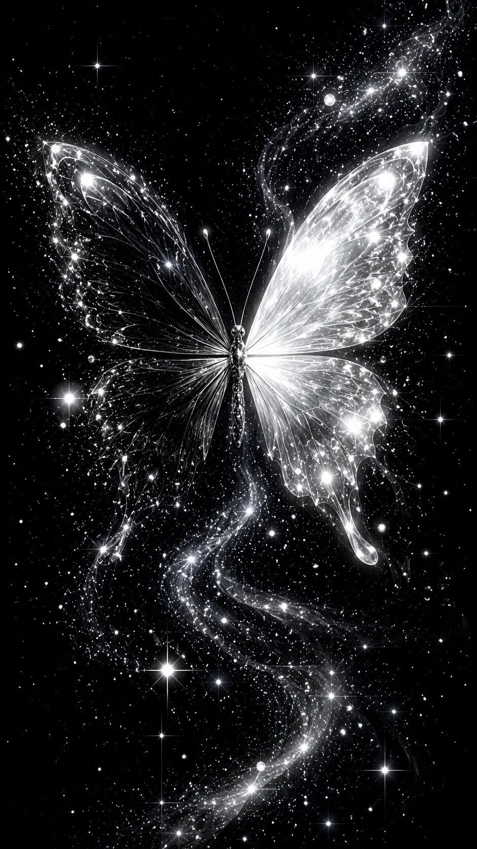 Silver Butterfly on Black