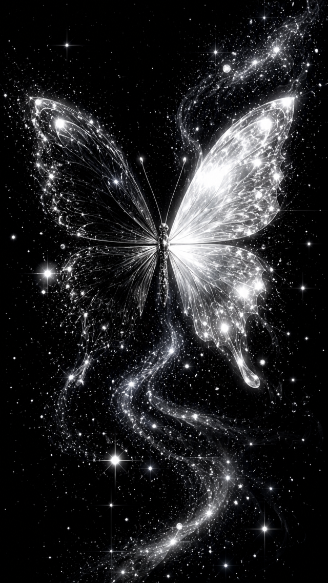 Silver Butterfly on Black