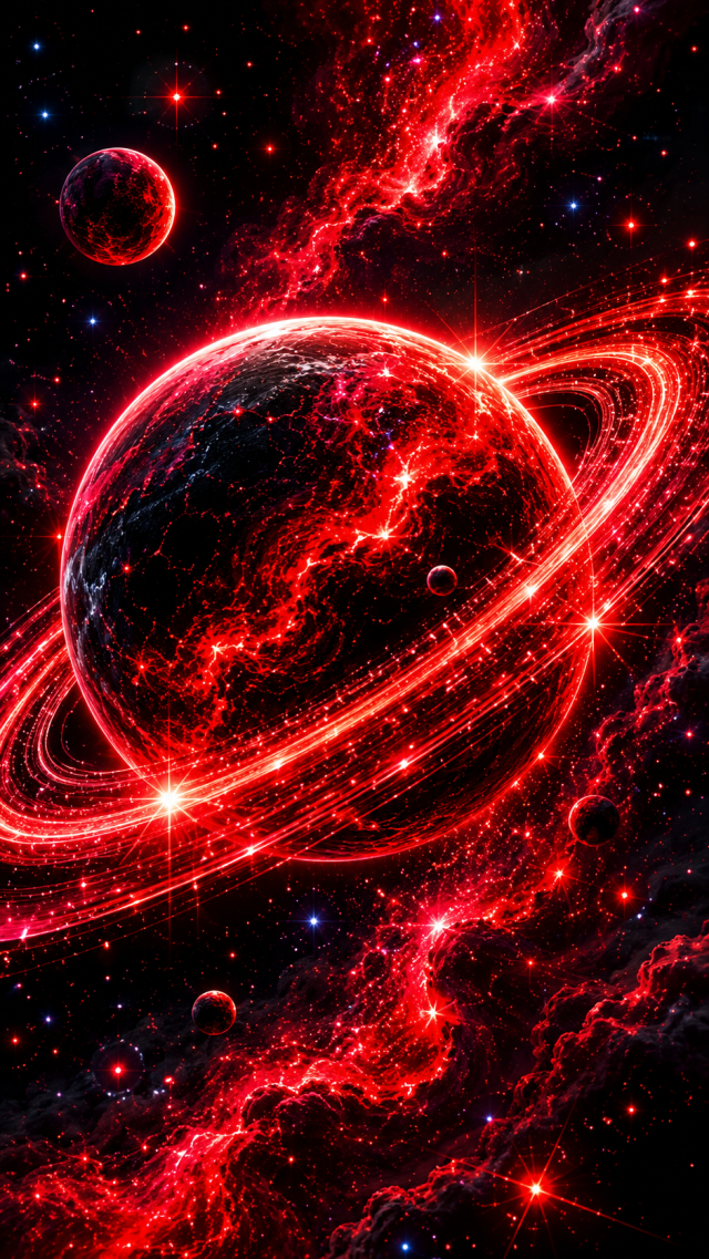 Red Ringed Planet in Space
