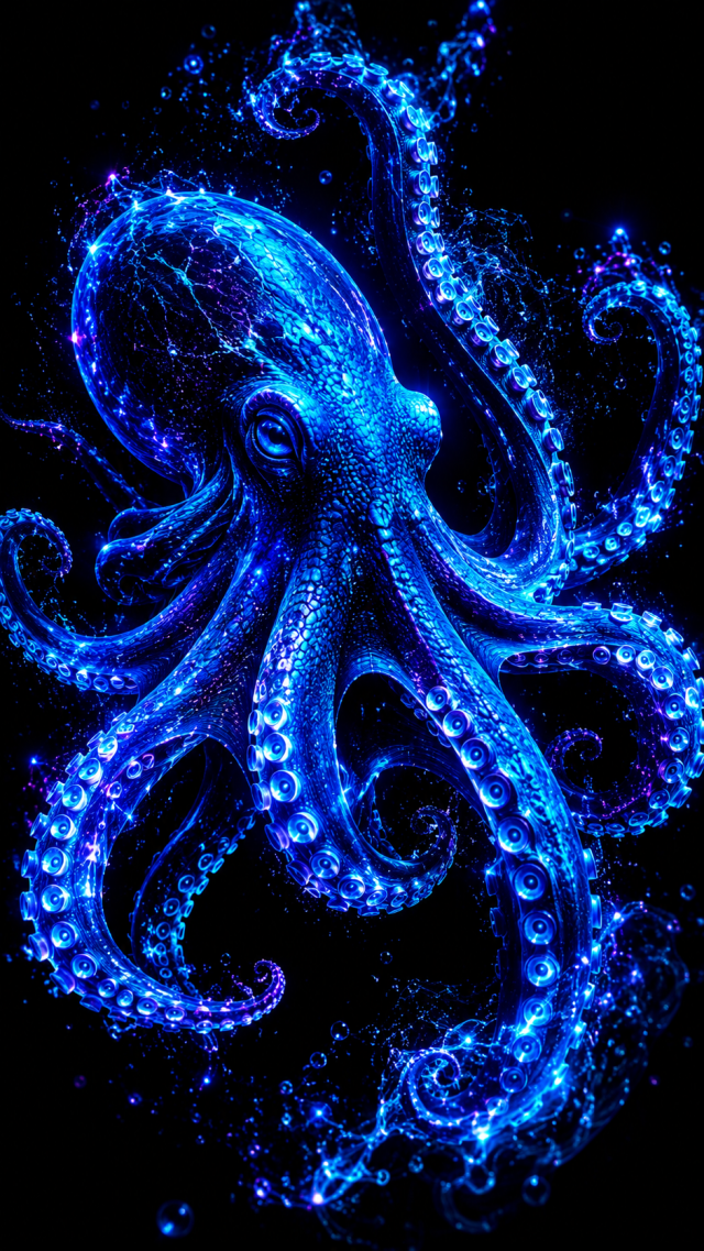 Blue Octopus in Dark Water