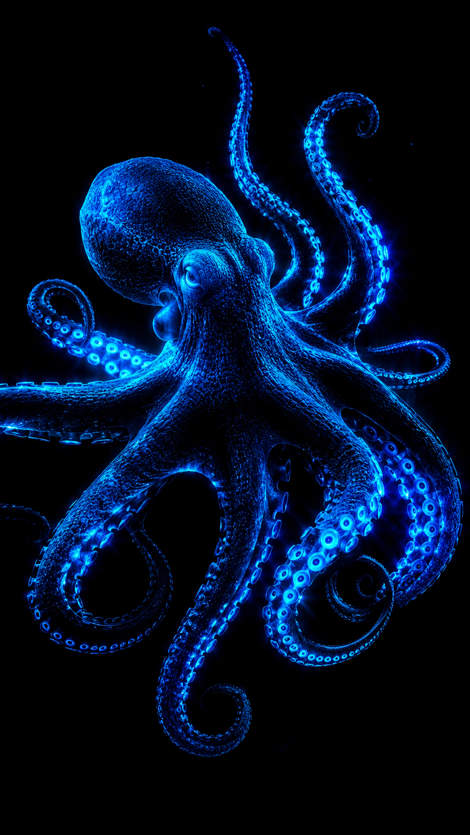 Luminous Blue Octopus on Black