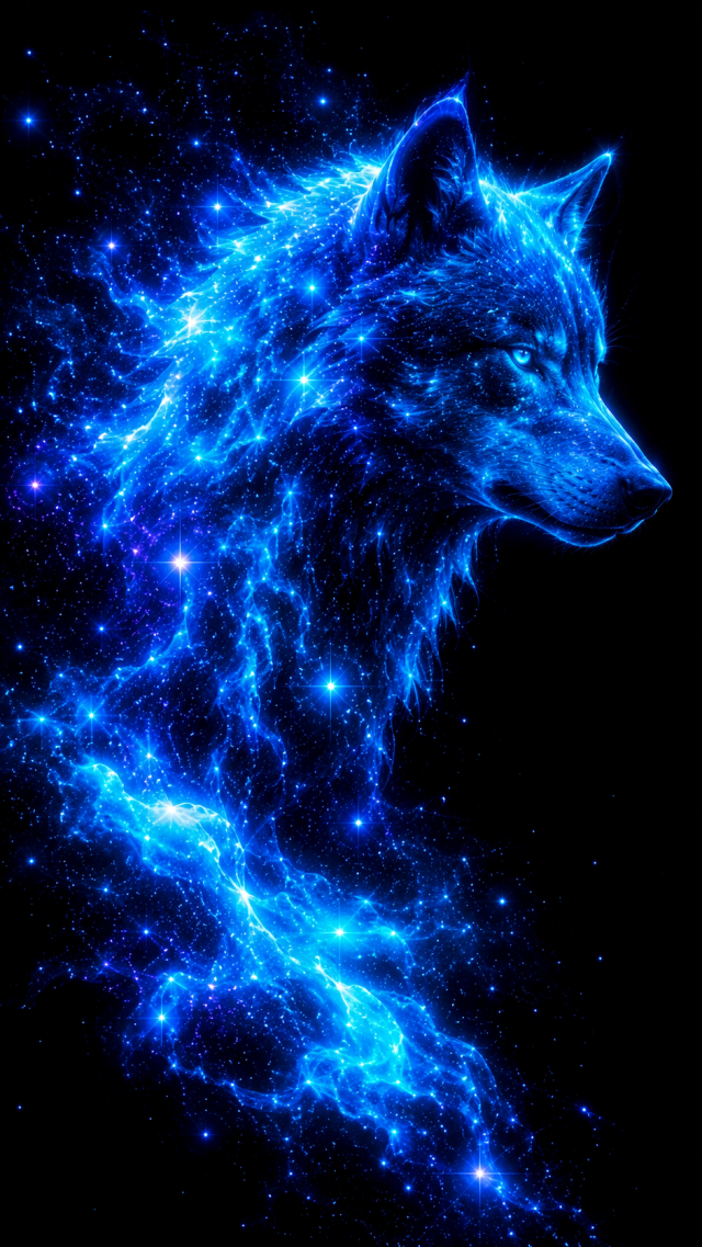 Blue Wolf Portrait in Darkness