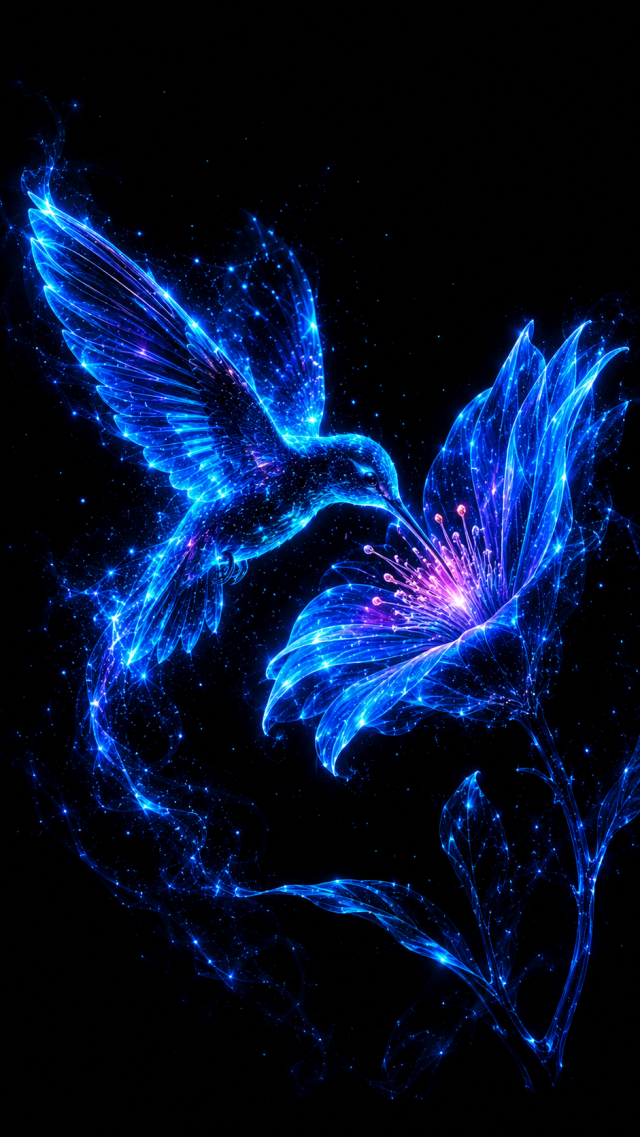 Two Glowing Birds in Flight