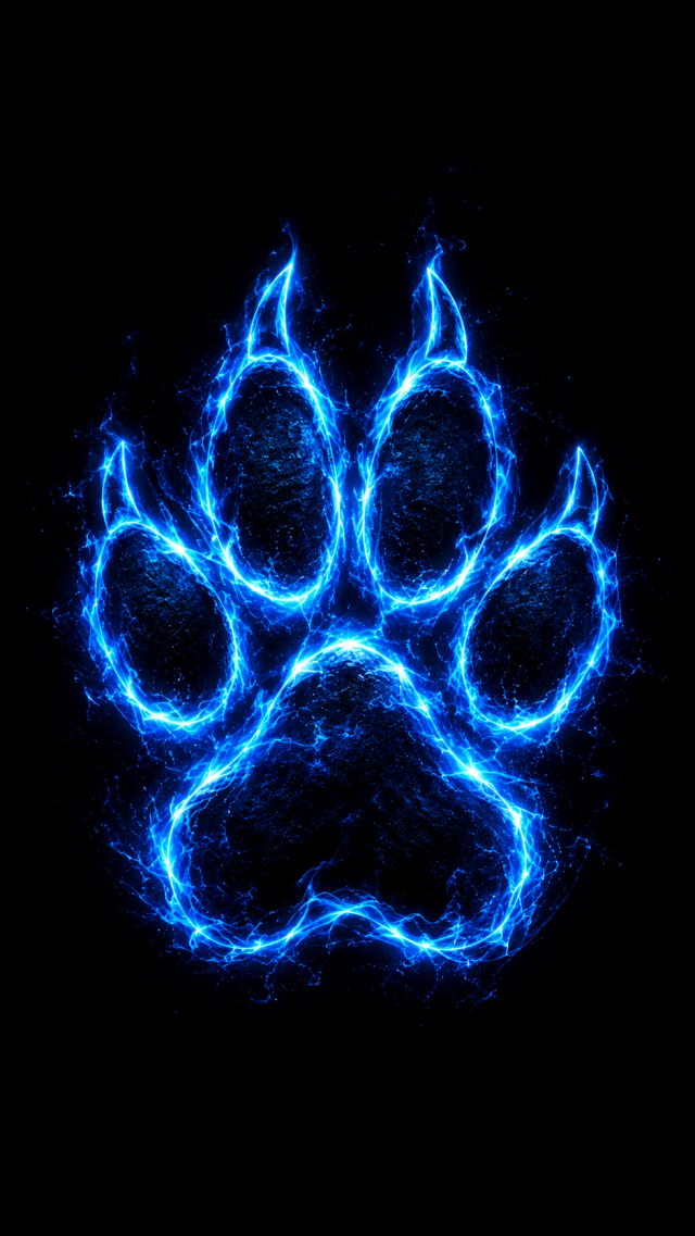 Blue Paw Print on Black