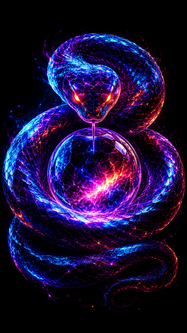 Coiled Snake with Blue Glow