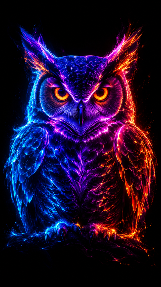 Owl with Glowing Eyes