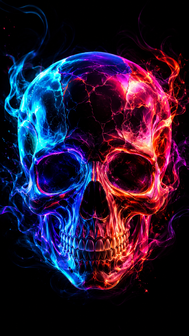Neon Skull with Blue Light
