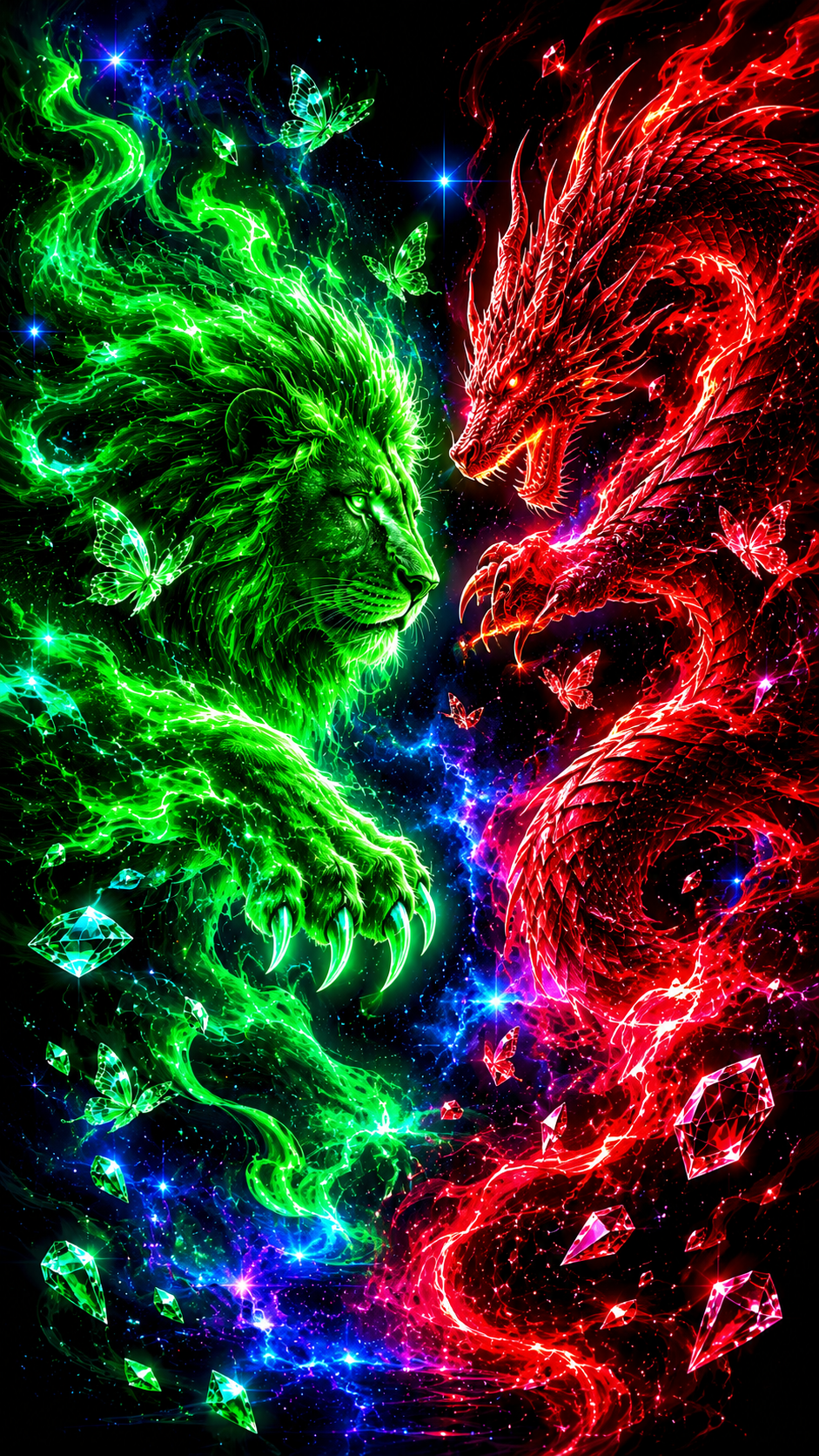 Green and Red Dragons in Battle