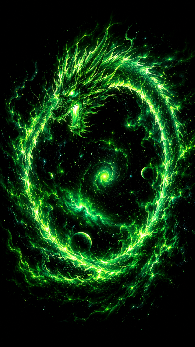 Green Dragon Ring on Black