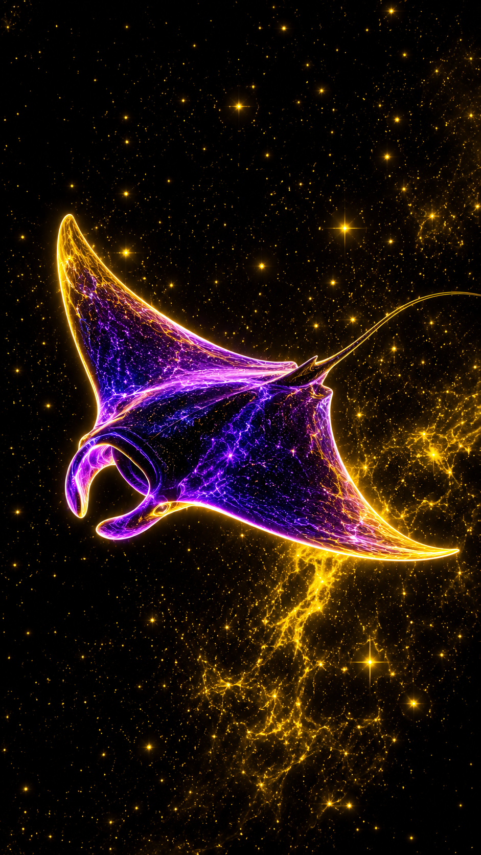 Glowing Manta Ray in Darkness