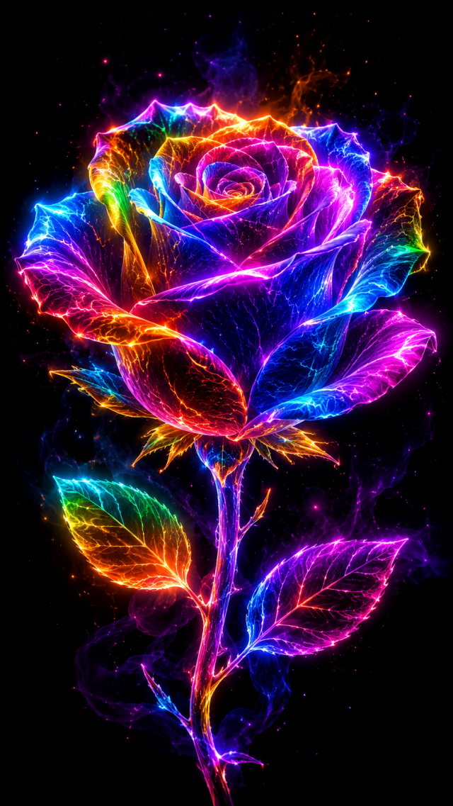 Rainbow Rose on Black