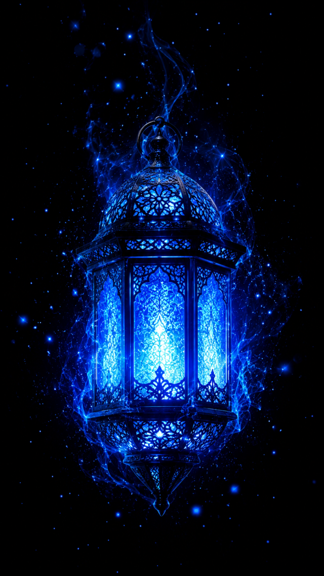 Blue Lantern Glowing in Darkness