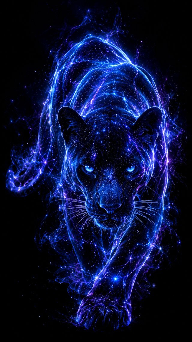 Blue Panther Face in Darkness