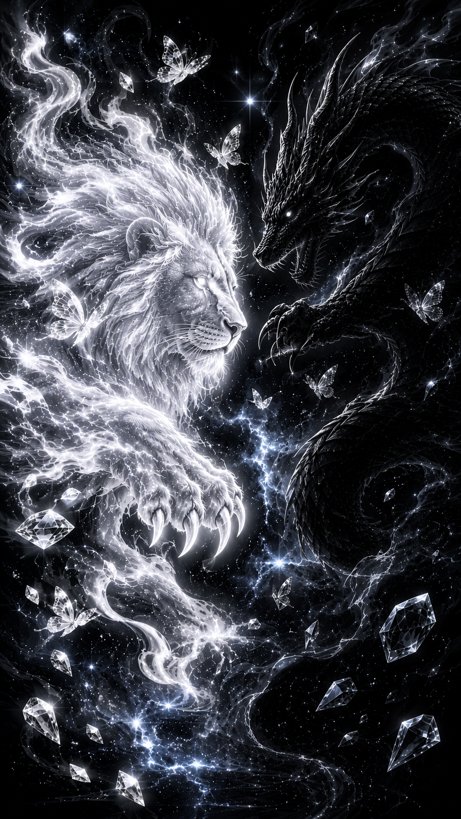 White Lion Portrait on Black