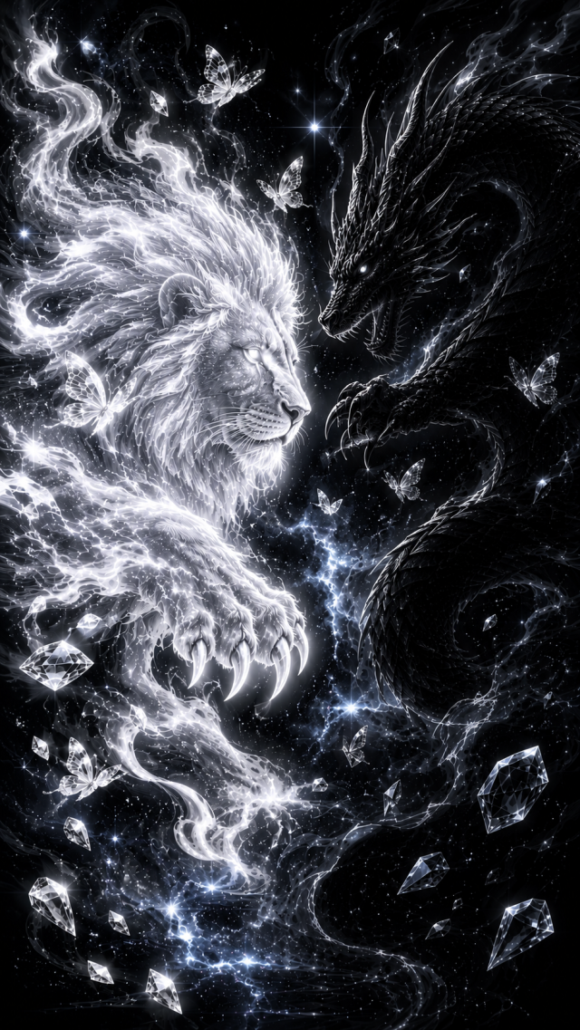 White Lion Portrait on Black