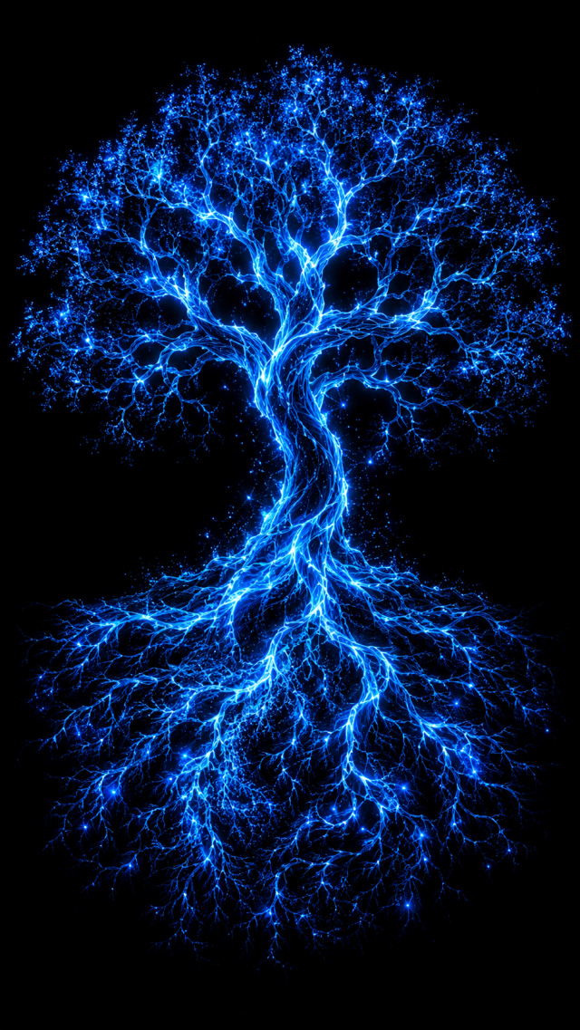 Blue Tree with Glowing Roots