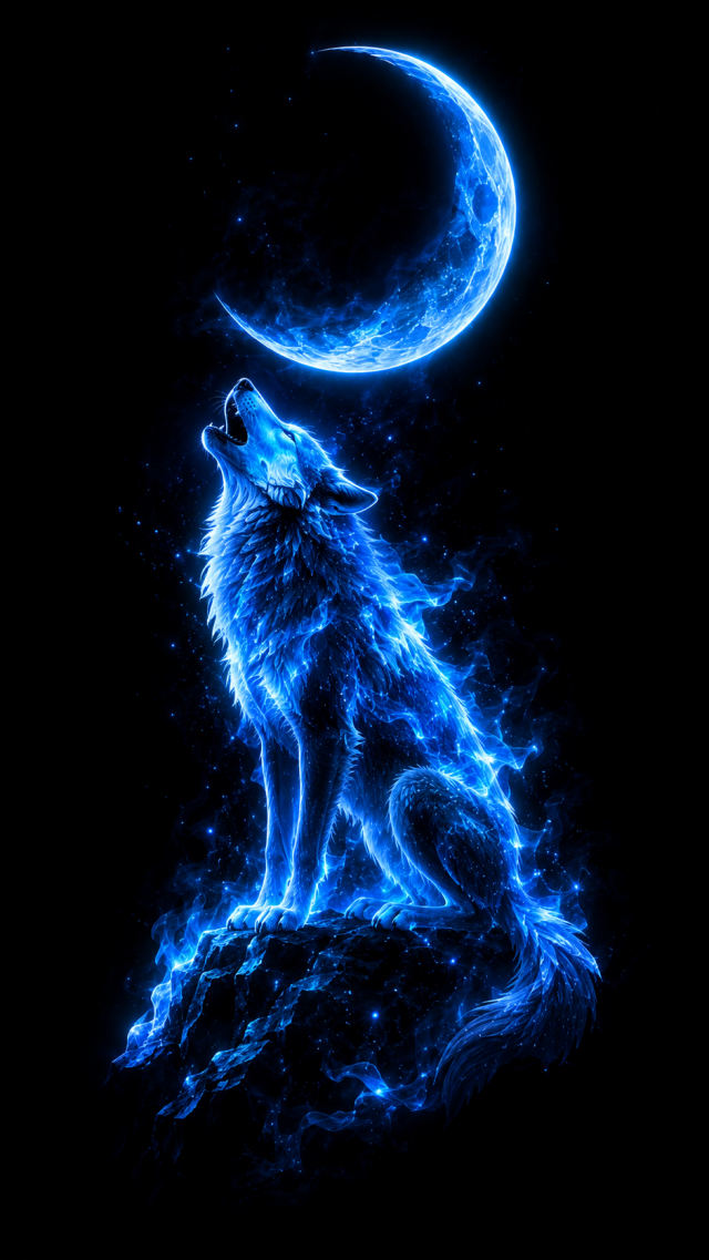 Wolf Howling at a Crescent Moon