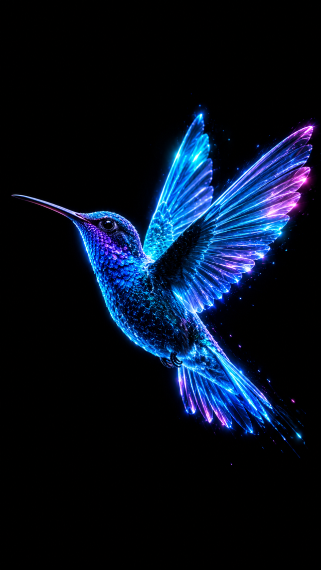 Hummingbird with Blue Neon Light
