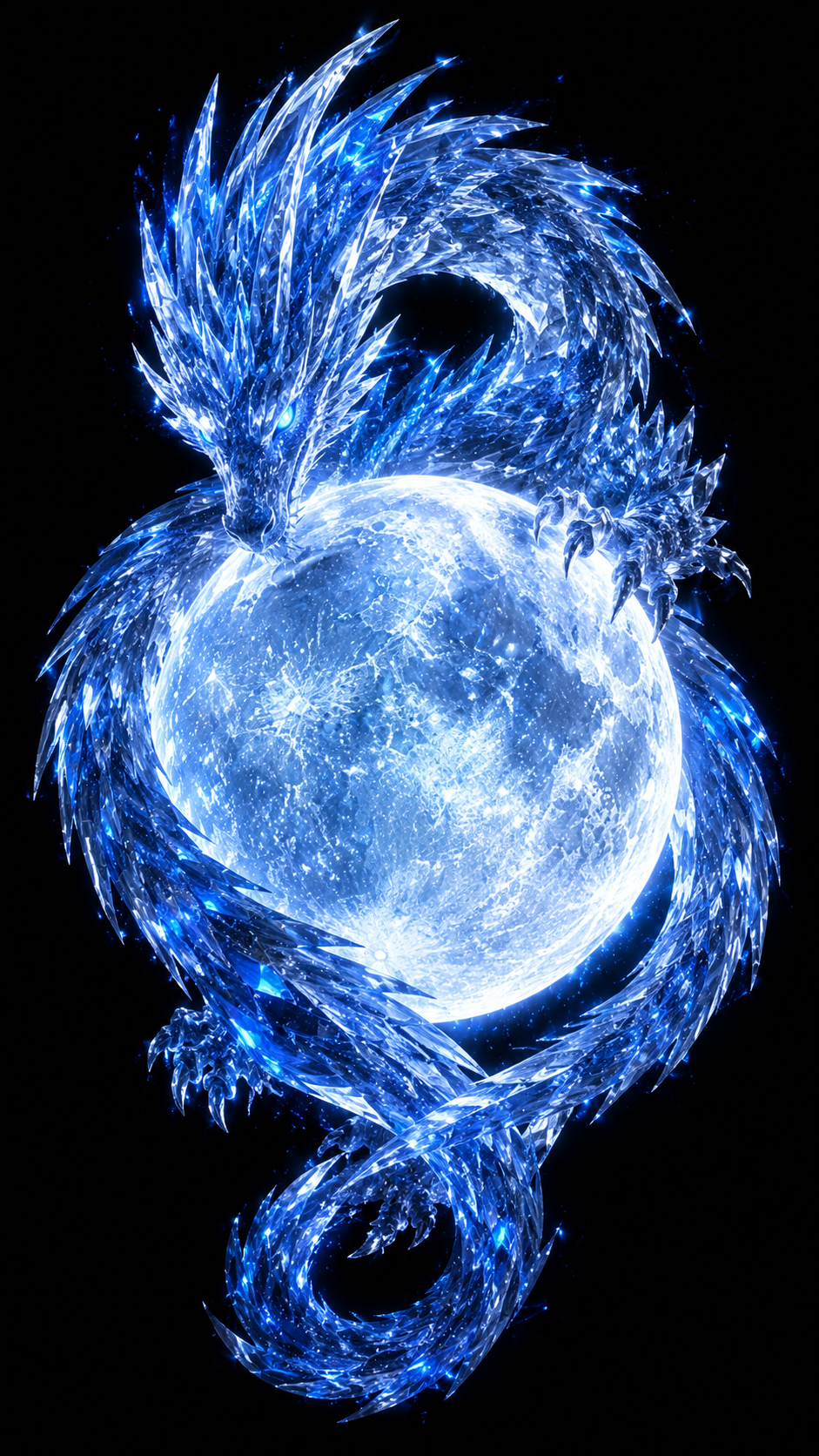 Moon Dragon Coiled Around a Crescent