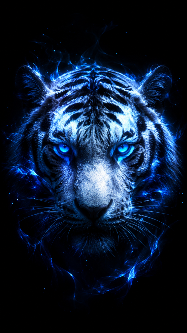 White Tiger with Blue Shadows