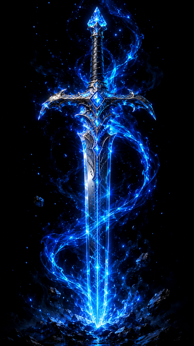 Blue Sword on Black