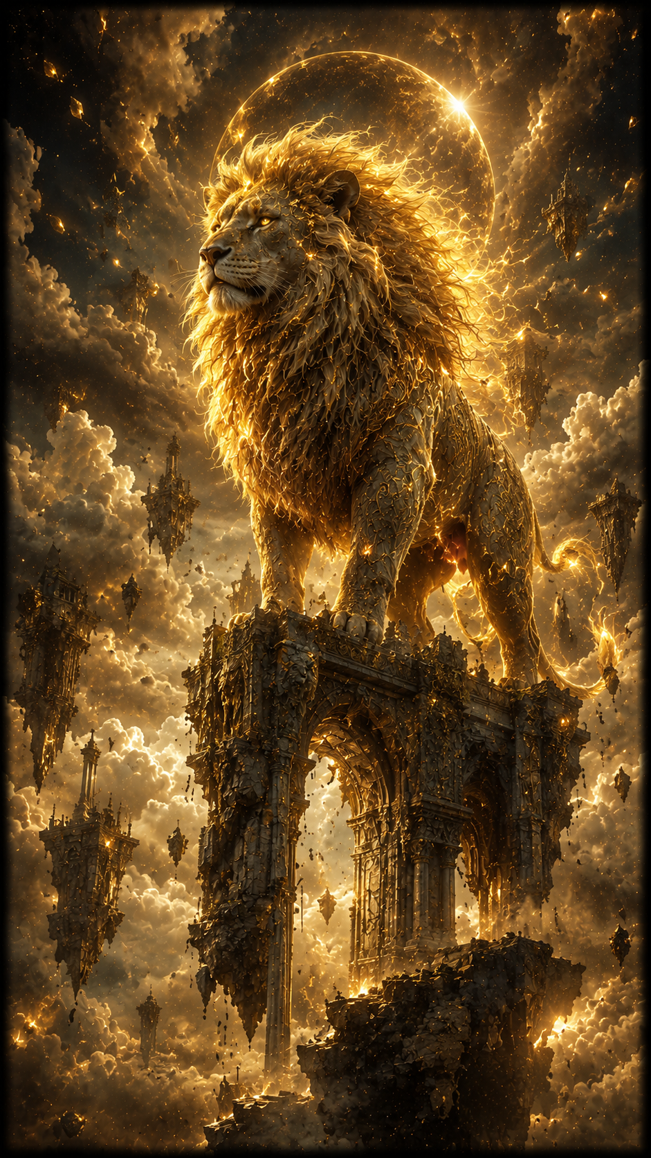Golden Lion On Ancient Ruins