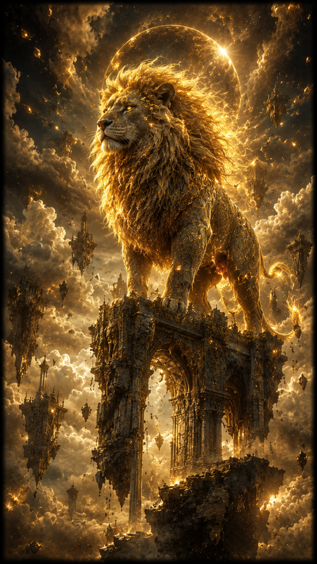 Golden Lion On Ancient Ruins