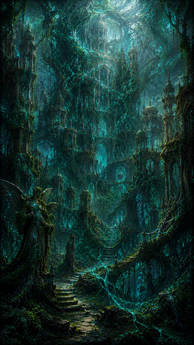 Teal Enchanted Ruins in A Lost Forest