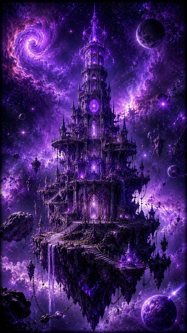 Floating Purple Wizard Tower in Space