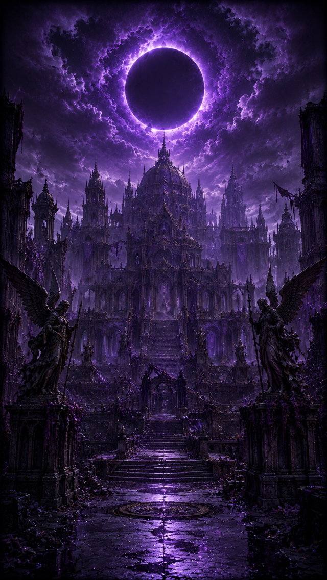 Purple Eclipse over Ruined City