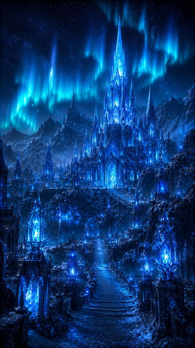 Blue Ice Kingdom under Aurora