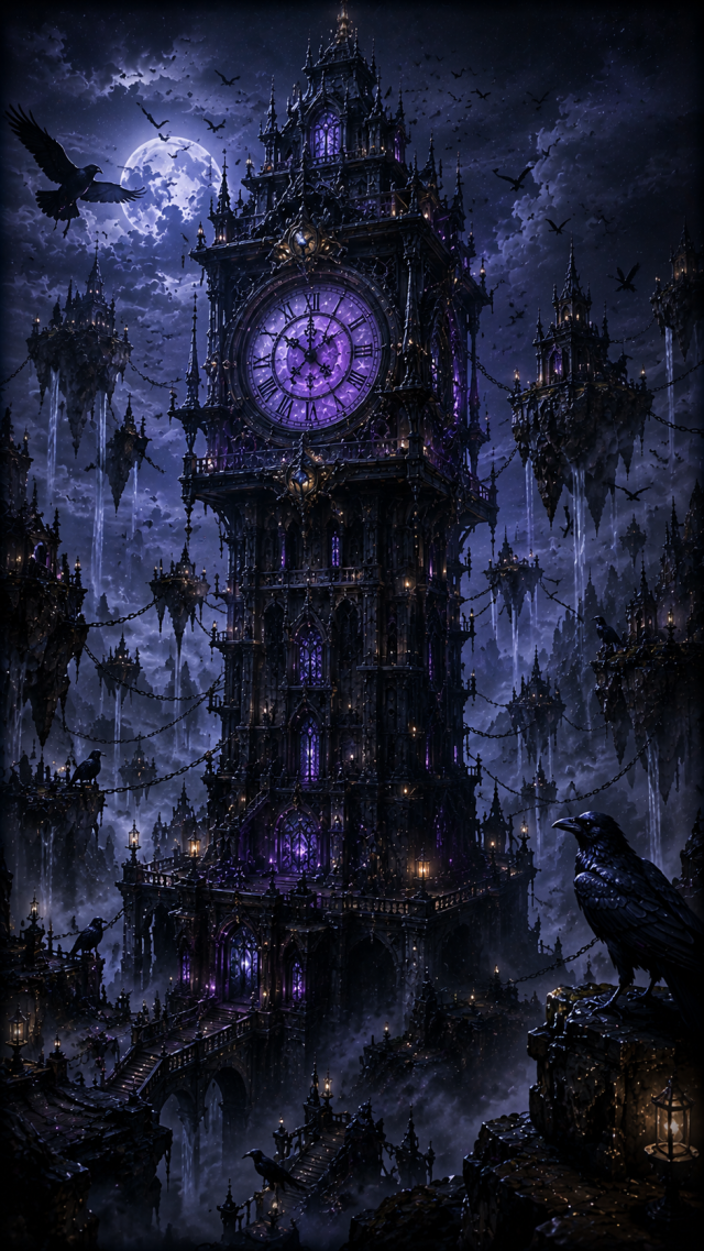 Haunted Clock Tower with Ravens
