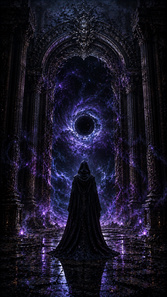 Hooded Figure at A Purple Portal