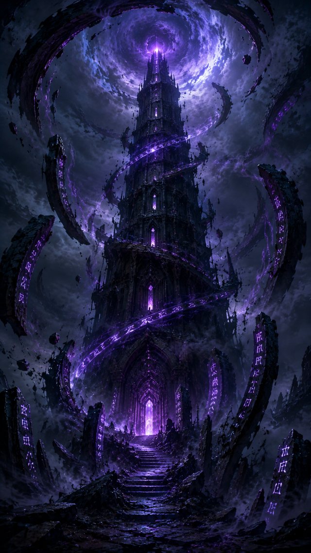 Tower Wrapped by Purple Shadow Energy