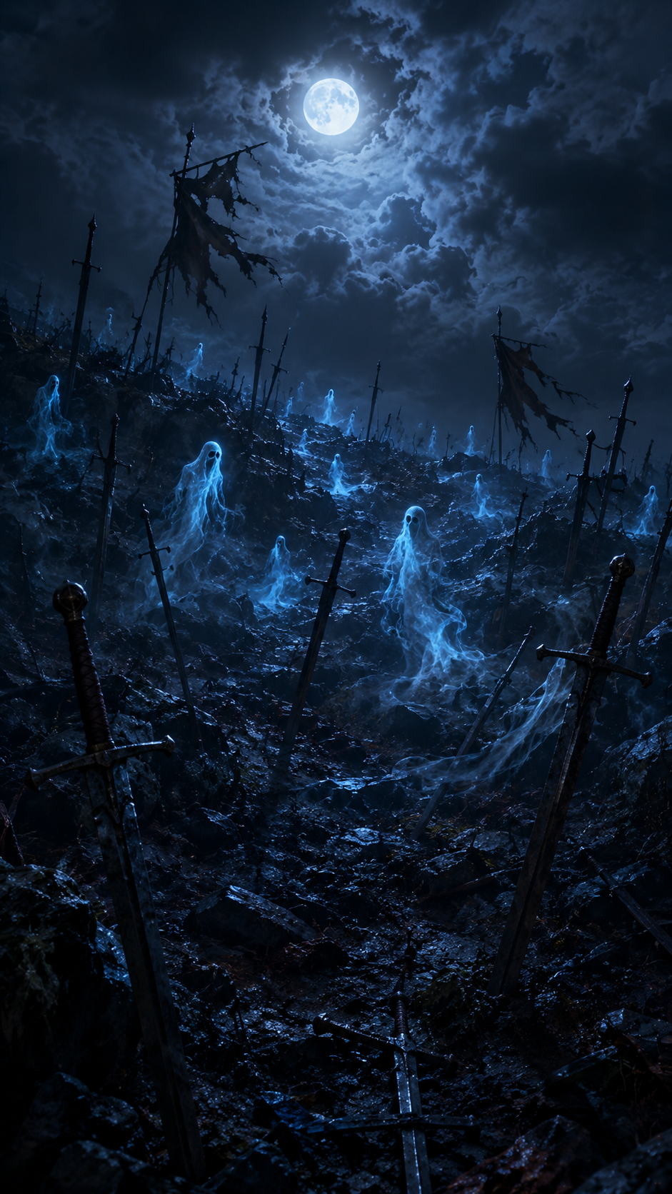Blue Ghostly Battlefield under Moonlight