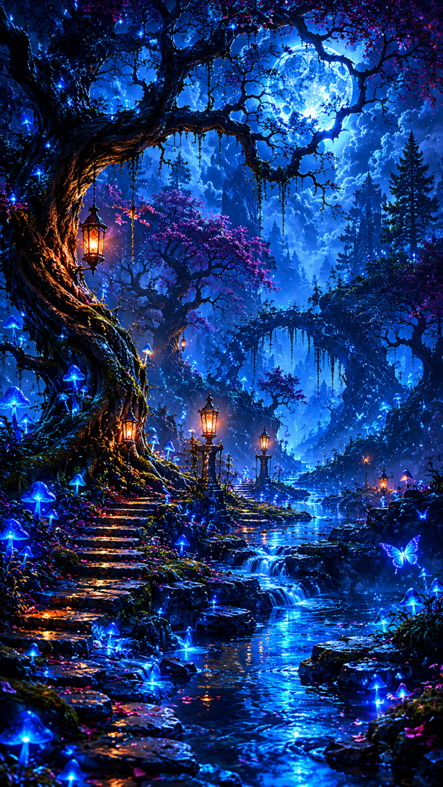 Blue Fairy Tale Forest Bridge