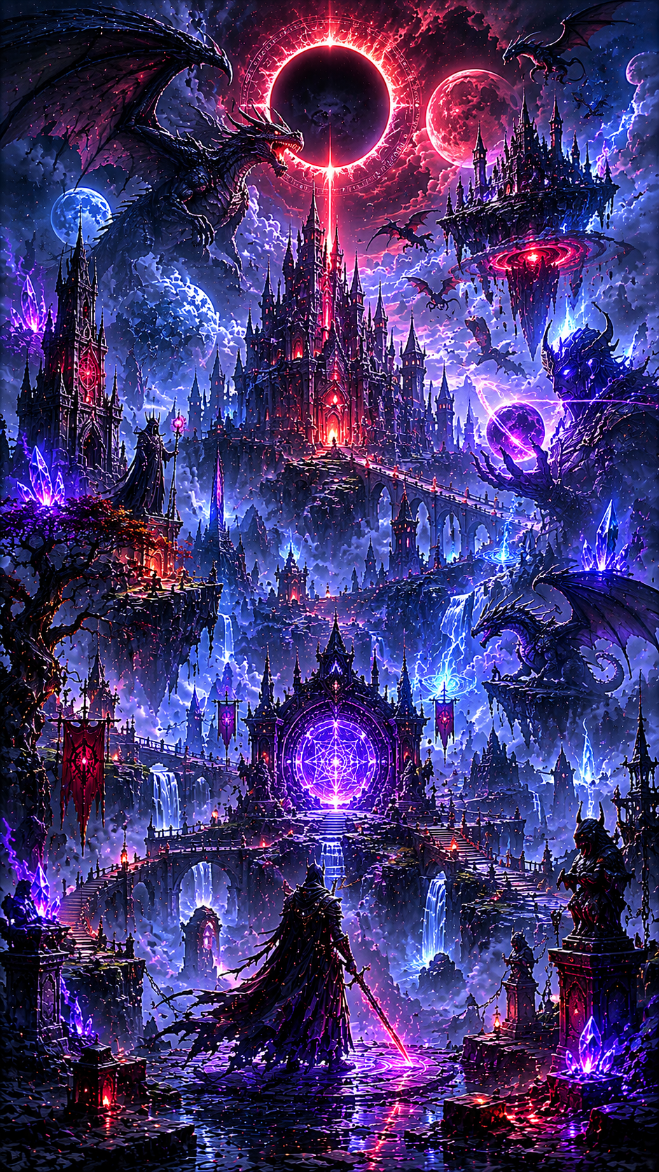 Neon Fantasy City under Eclipse