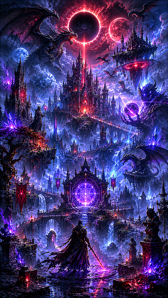 Neon Fantasy City under Eclipse
