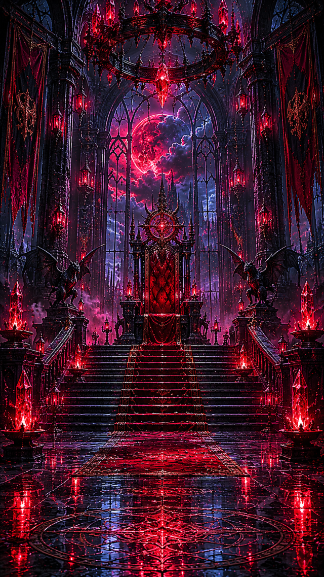 Red Gothic Hall with Candles