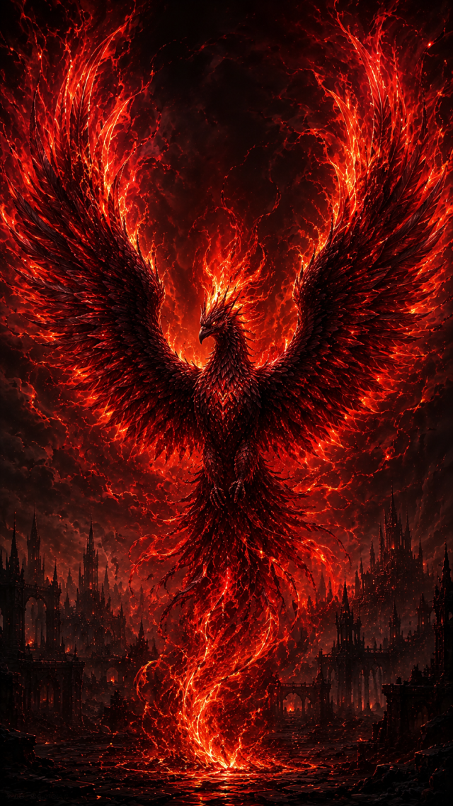 Fiery Red Phoenix Rising