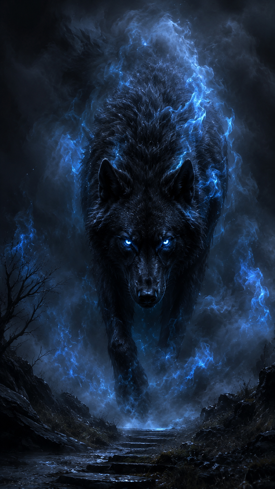Blue Shadow Beast in Storm Mist