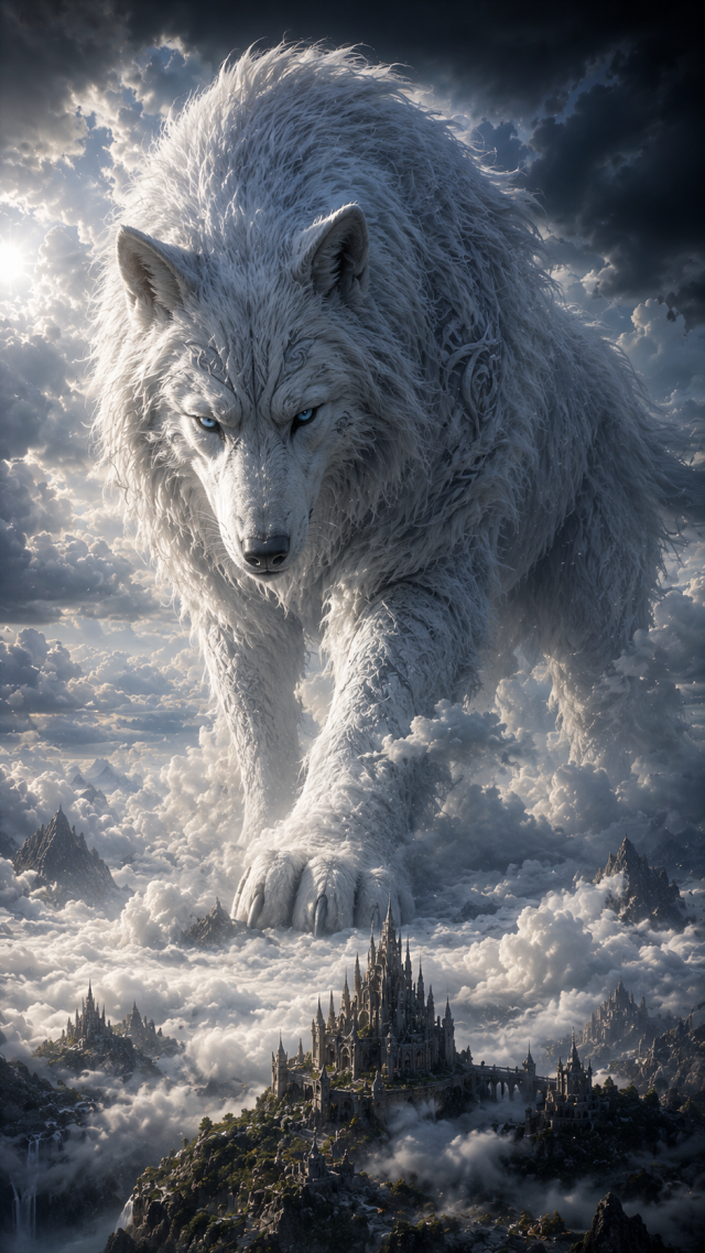 White Wolf above Snowy Kingdom