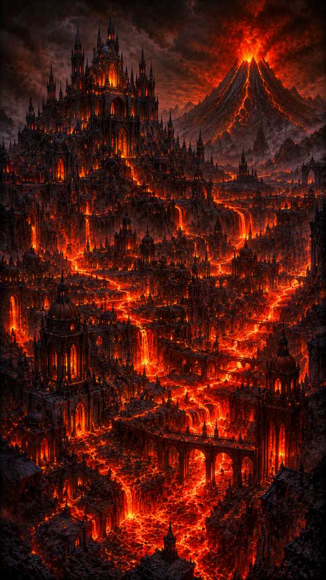 Volcanic Fortress and Lava Rivers