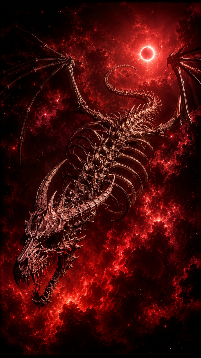 Red Skeleton Dragon in Space